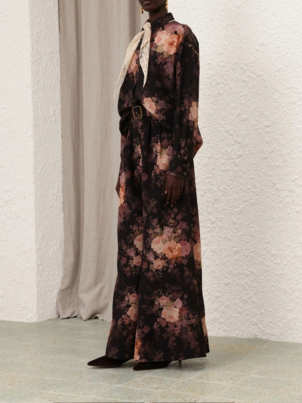 Geplooide broek met wijde pijpen met illustratieprint