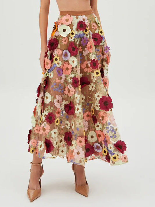 Exquisite Floral Embroidered Sheer  Skirt