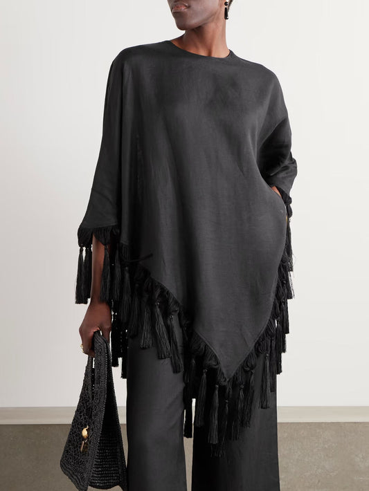 Fashionable Irregular Hem Fringe Shirt