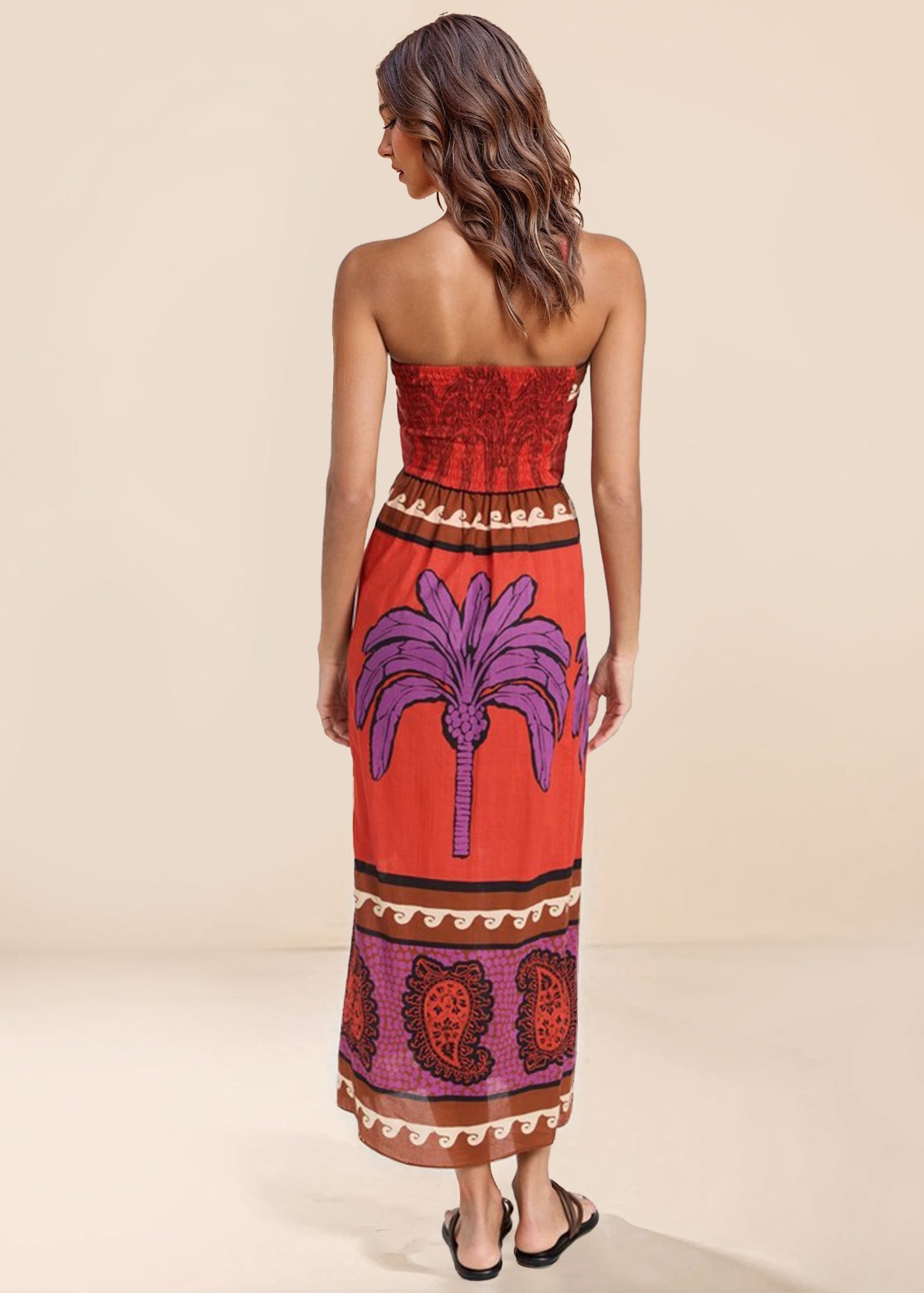 Unieke palmboom bloemen off-shoulder midi-jurk