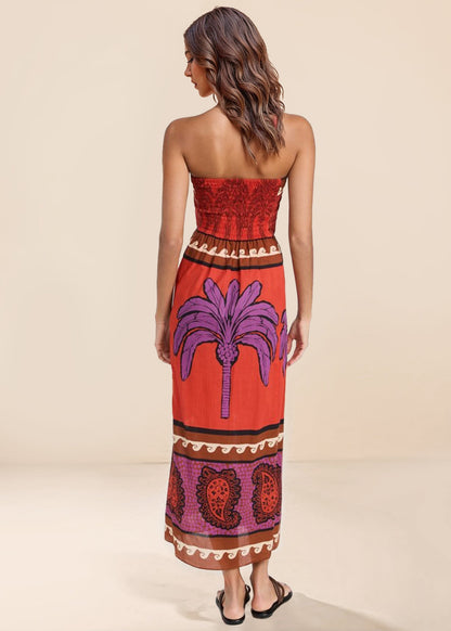 Unieke palmboom bloemen off-shoulder midi-jurk