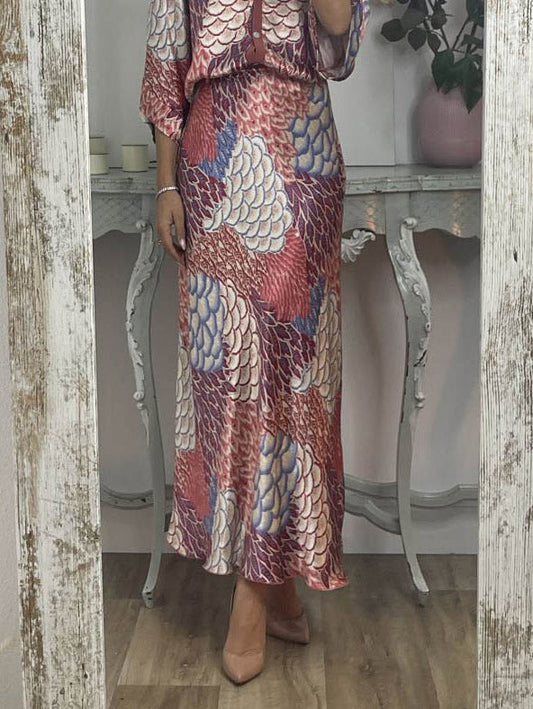 Elegant Vintage Satin Floral Print Fishtail Skirt