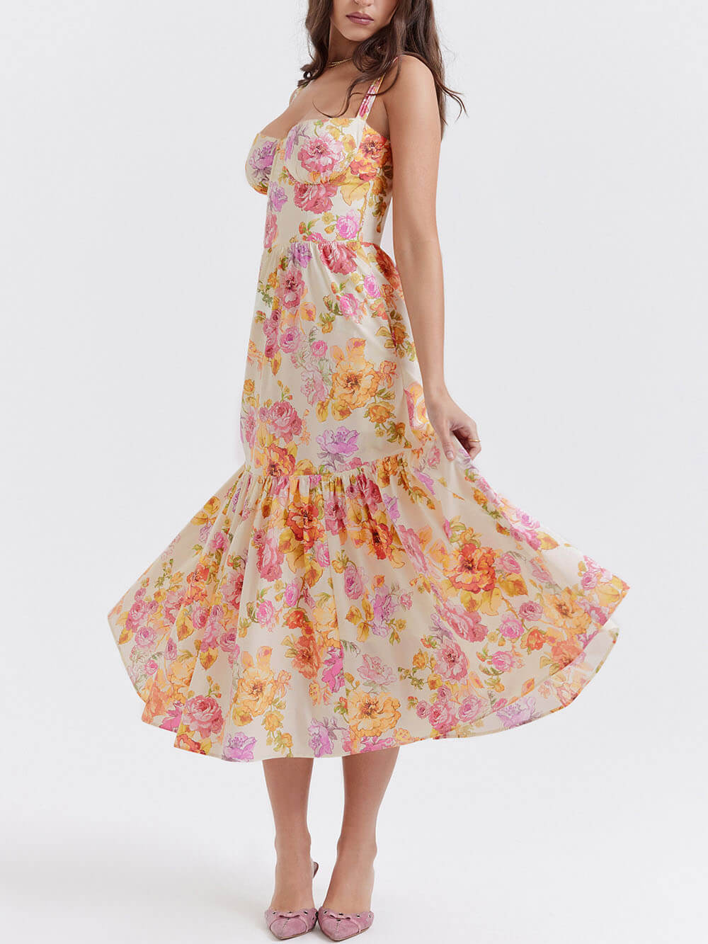 Midi-jurk met A-zoom en bloemenprint