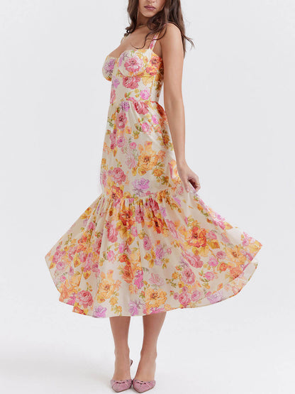 Midi-jurk met A-zoom en bloemenprint