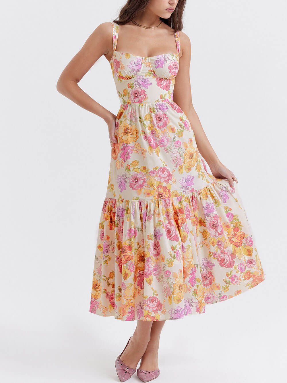 Midi-jurk met A-zoom en bloemenprint