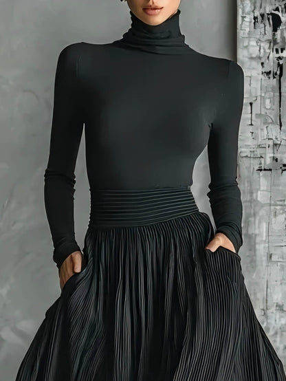 Elegant Turtleneck Long Sleeve Slim Top