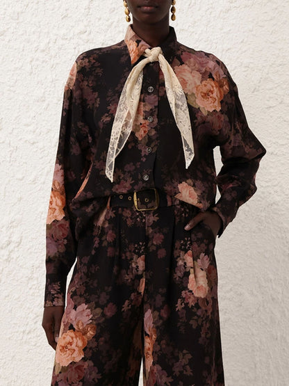 Illustratie Print Kant Sjaal Shirt