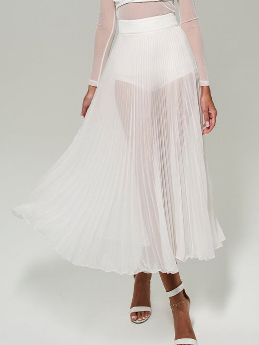 Exquisite High-Waist Pleated Chiffon Maxi Skirt