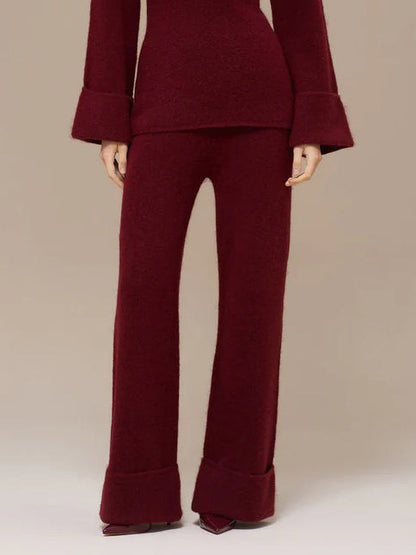 Elegant Flared Sleeve Knit Top And Pants Two-piece Set