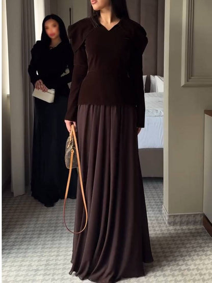 Vintage Velvet Shirt And Skirt Suit-Skirt