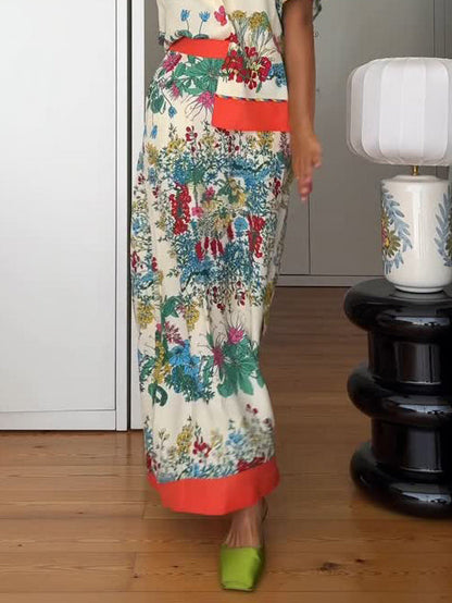 Exquisite Botanical Print High-Waisted Maxi Skirt
