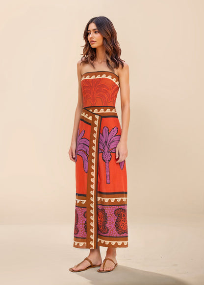 Unieke palmboom bloemen off-shoulder midi-jurk