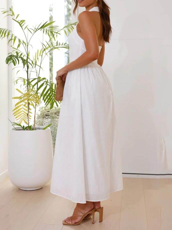Halter nek taille kleine zwarte jurk halflange jurk