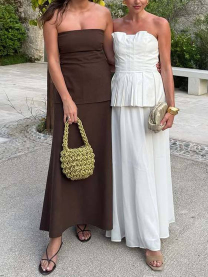 Minimalist Pleated Tube Top And Skirt Set-Skirt