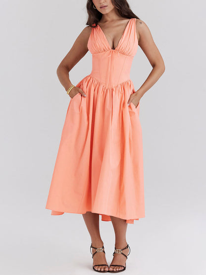 Midi-jurk met diepe V-hals in retro paleisstijl
