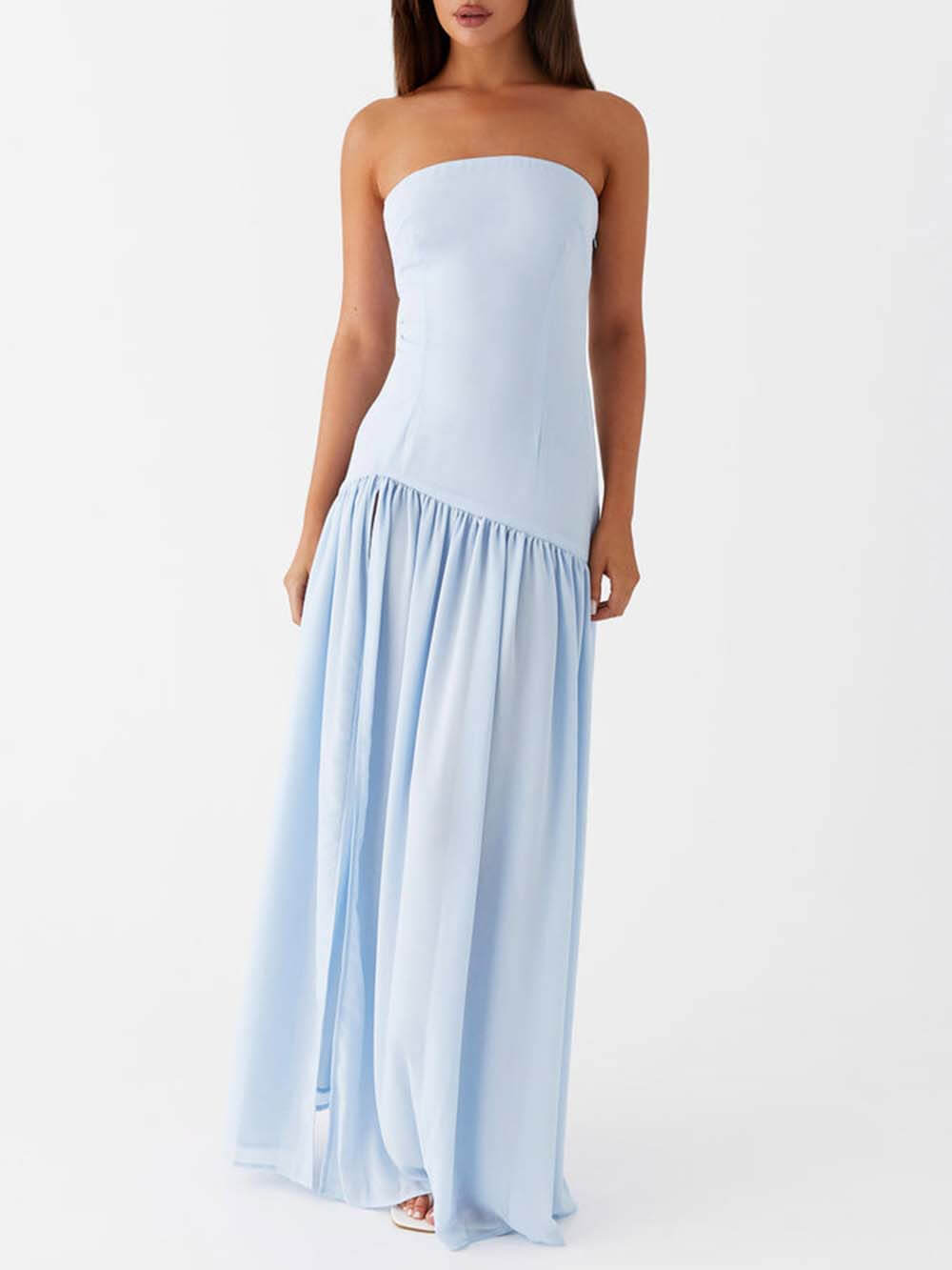 Prachtige rugloze plooien strapless maxi-jurk