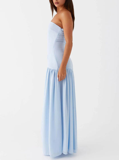 Prachtige rugloze plooien strapless maxi-jurk