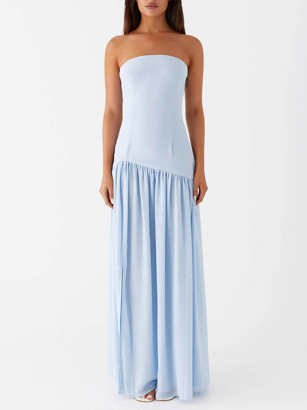 Prachtige rugloze plooien strapless maxi-jurk