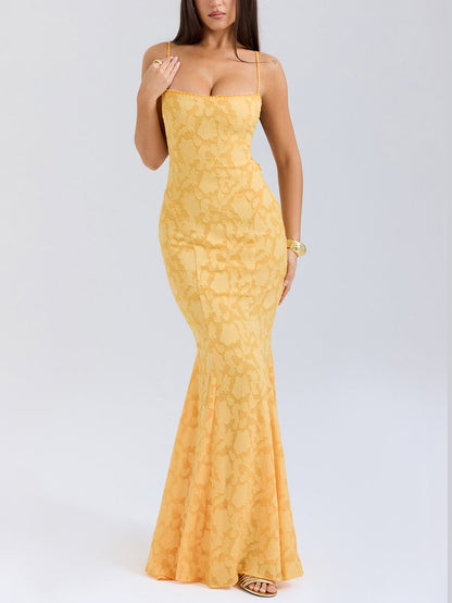 Elegante jacquard sexy sling fishtail maxi-jurk