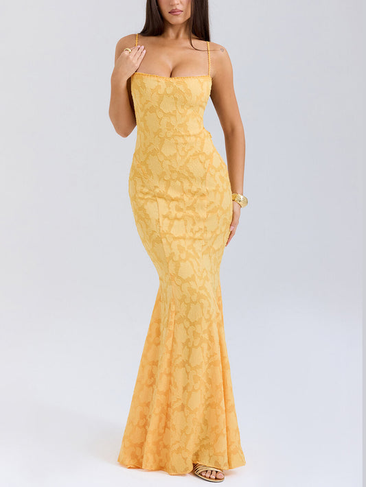 Elegante jacquard sexy sling fishtail maxi-jurk
