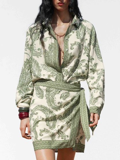 Retro Cashew Flower Print Wrap-around Short Skirt