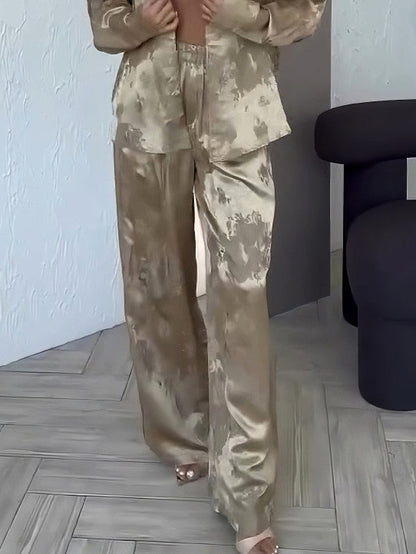 Exquisite Satin Gradient Print Wide-leg Pants