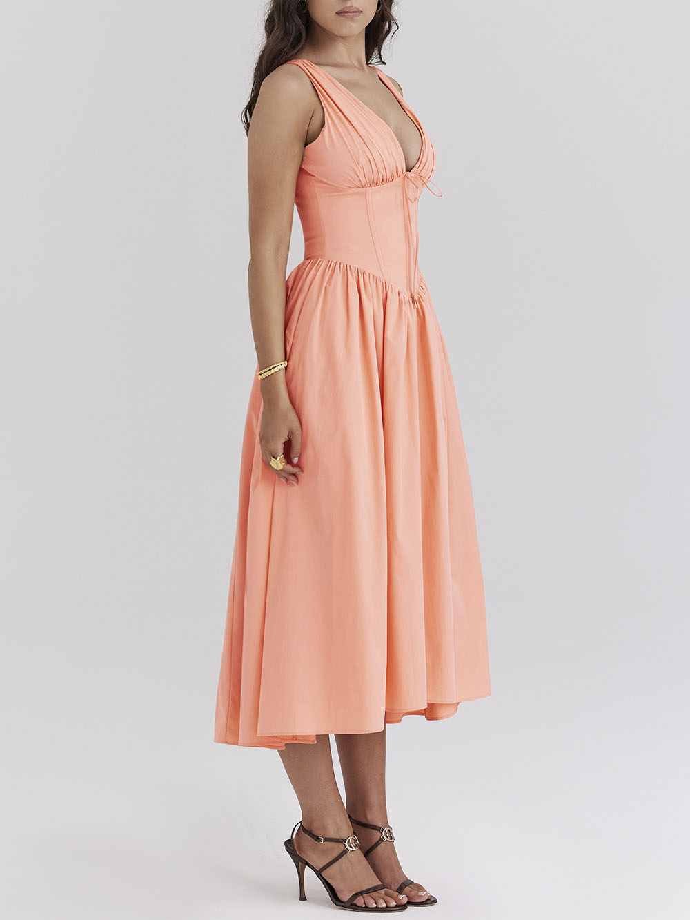 Midi-jurk met diepe V-hals in retro paleisstijl