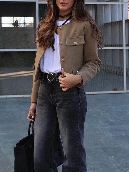 Chanel Stijl Mode Knoop Kort Pak Jasje