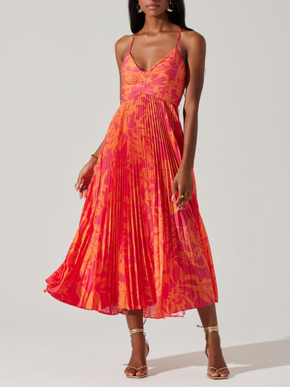 Elegante midi-jurk met bloemenprint en plooien