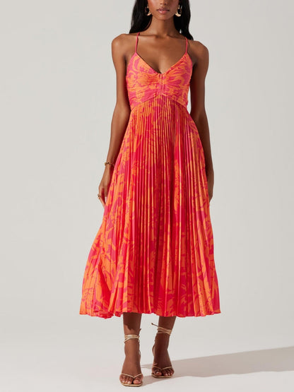 Elegante midi-jurk met bloemenprint en plooien