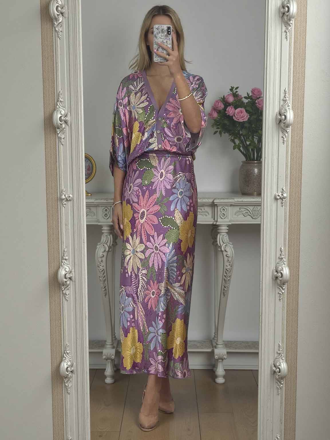 Exquisite Satin Floral Print Fishtail Skirt