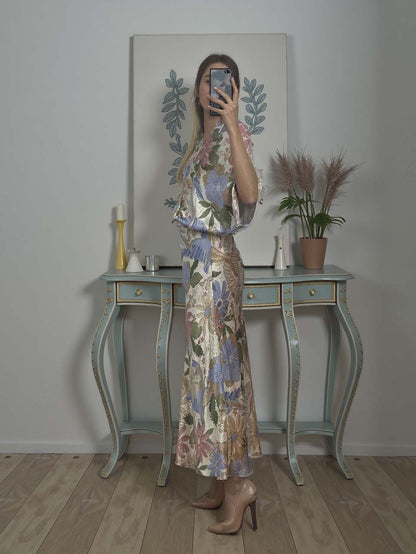 Exquisite Satin Floral Print Fishtail Skirt