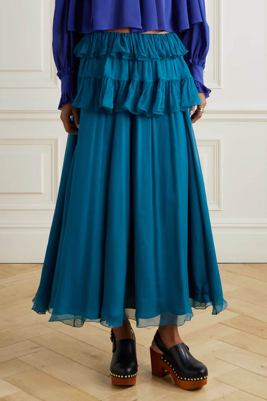 Exquisite Multi-Layered Pleated Chiffon Tulle Skirt