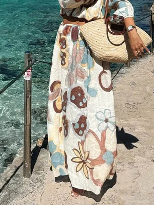 Fashionable Floral Print High-Waist A-Line Skirt