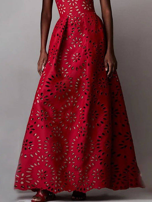 Elegant Lace Flower Hollow Maxi Skirt