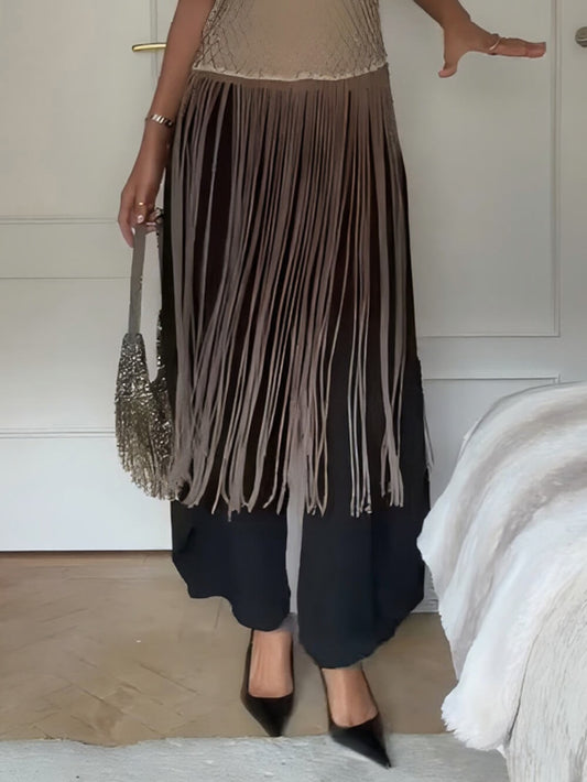 Fashionable Asymmetrical Elastic Waist Wide-Leg Pants