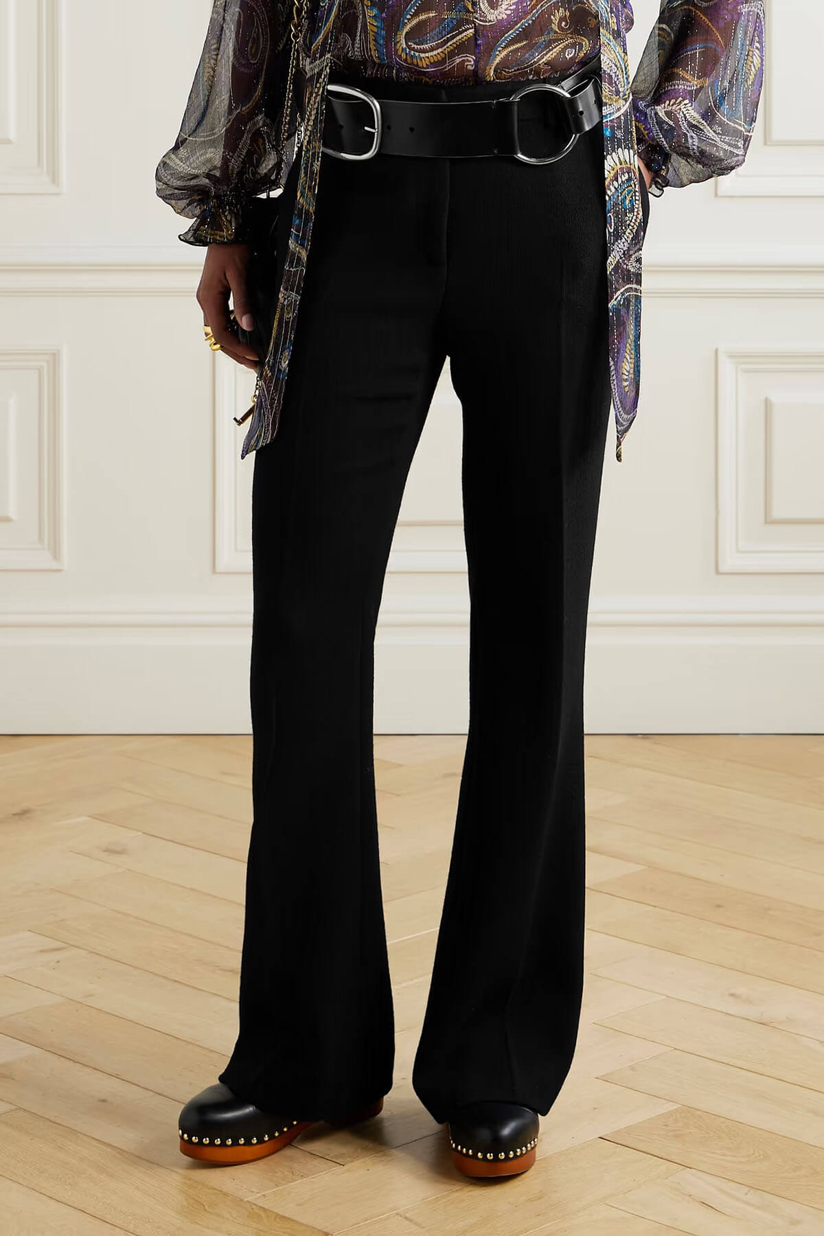 Retro Bow Print Chiffon Long-Sleeve Loose Blouse