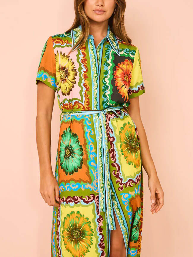 Speciale midi-jurk met zonnebloemprint