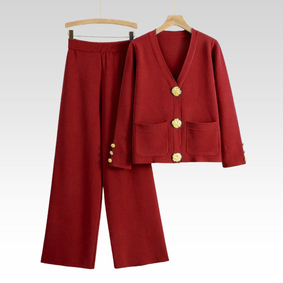 Lieselotte | Damen-Set Knopf-Pullover & Weitbein-Hose