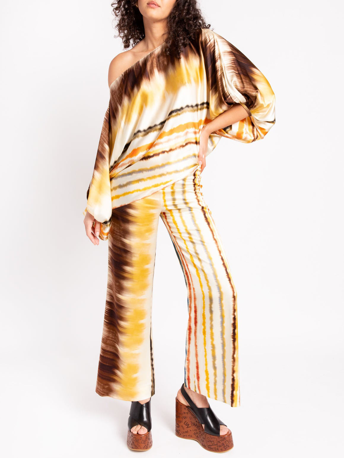 Exquisite Satin Gradient Irregular Stripe Print Shirt