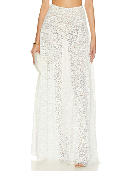 Elegant Hollow Lace Wide Swing Skirt