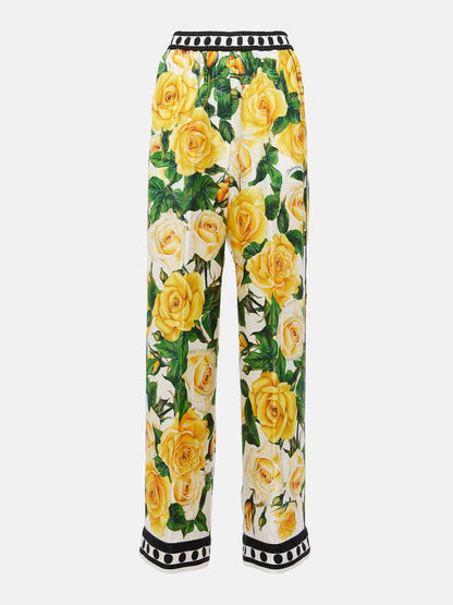 Prachtige rozenprint losse lange broek met wijde pijpen