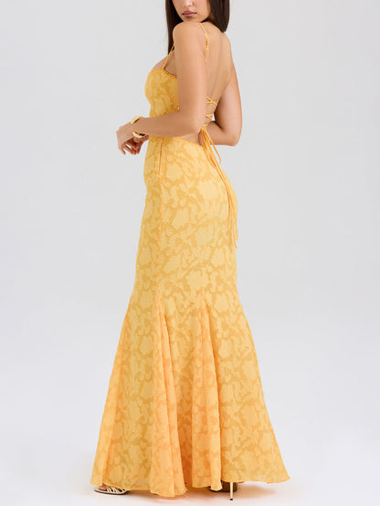 Elegante jacquard sexy sling fishtail maxi-jurk