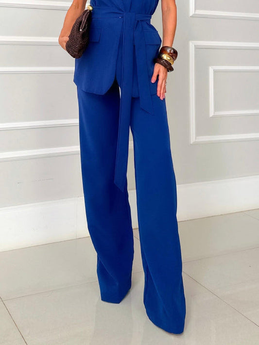 Elegant pocket wide-leg pants