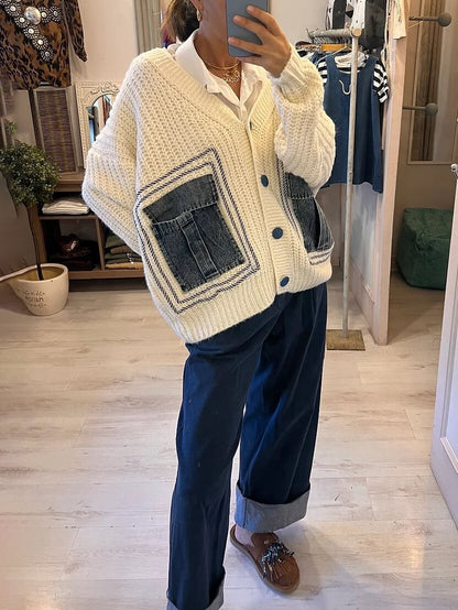 Uniek denim patchwork vest trui jack