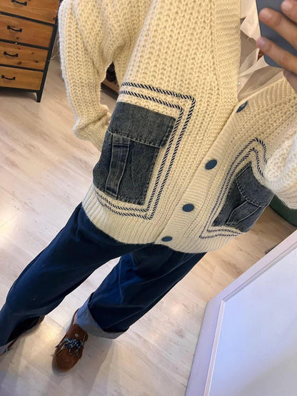 Uniek denim patchwork vest trui jack