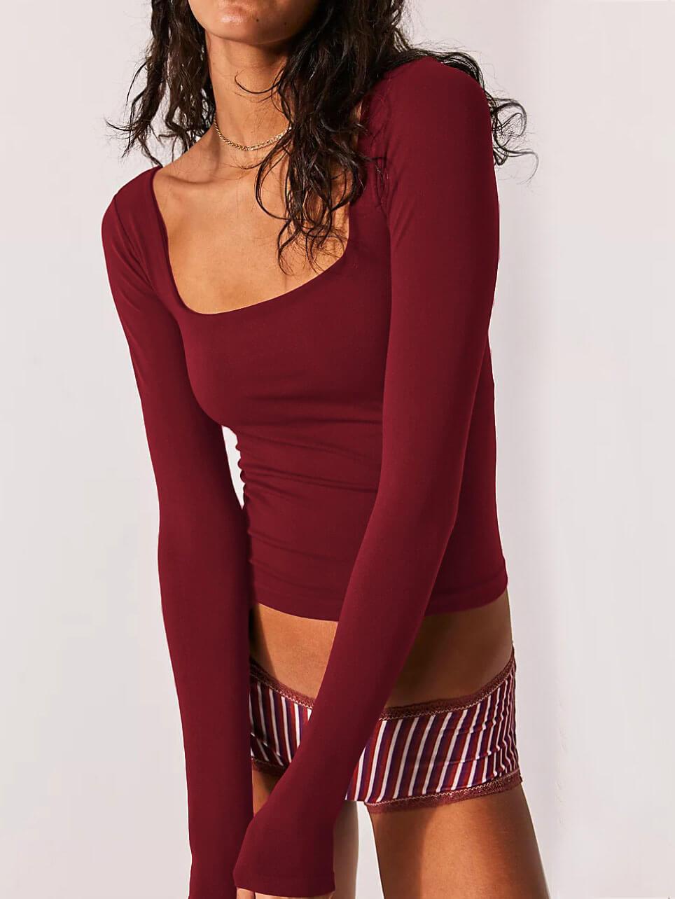 T-shirttop met lange mouwen en vierkante hals