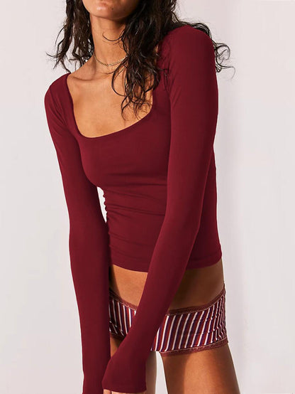 T-shirttop met lange mouwen en vierkante hals