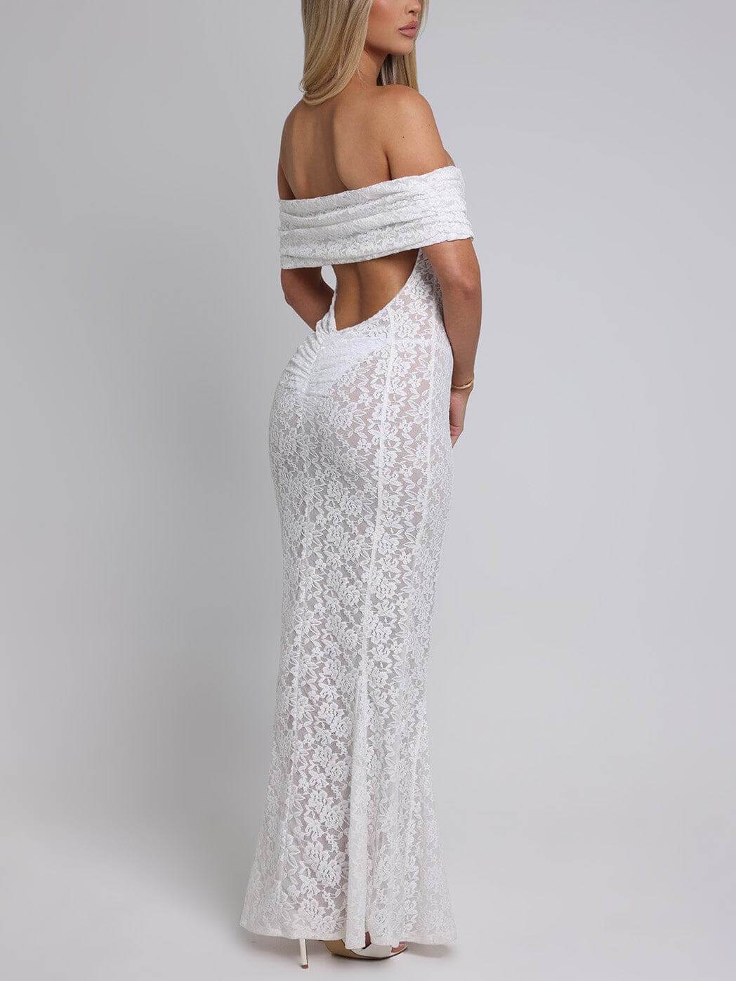 Elegante sexy gebloemde kanten fishtail maxi-jurk