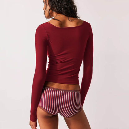T-shirttop met lange mouwen en vierkante hals